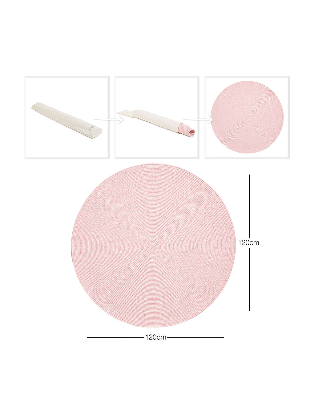 Pembe Yıkanabilir Yuvarlak Halı Kilim 120 cm-6