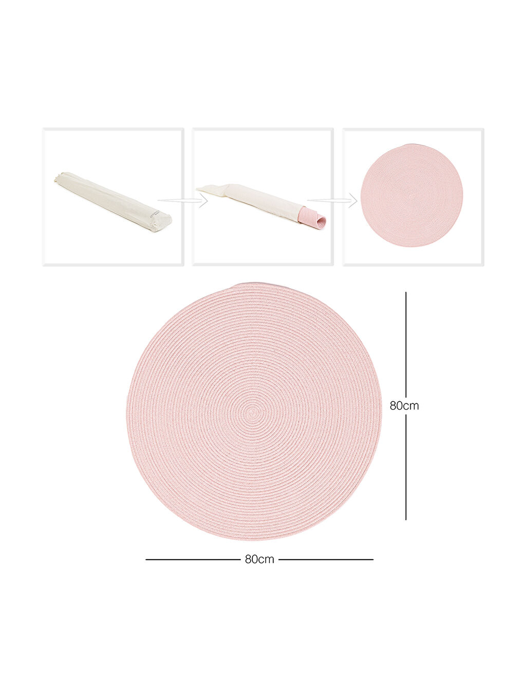 Pembe Yıkanabilir Yuvarlak Halı Kilim 80 cm-6