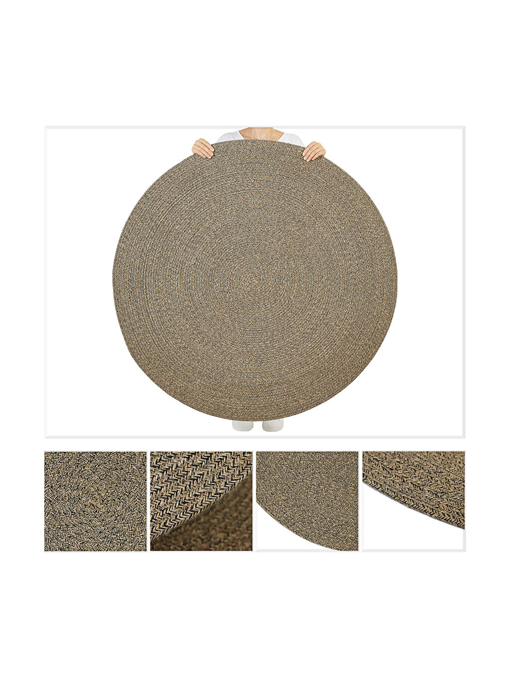 Siyah Yuvarlak Jüt Halı Kilim 120 cm-5