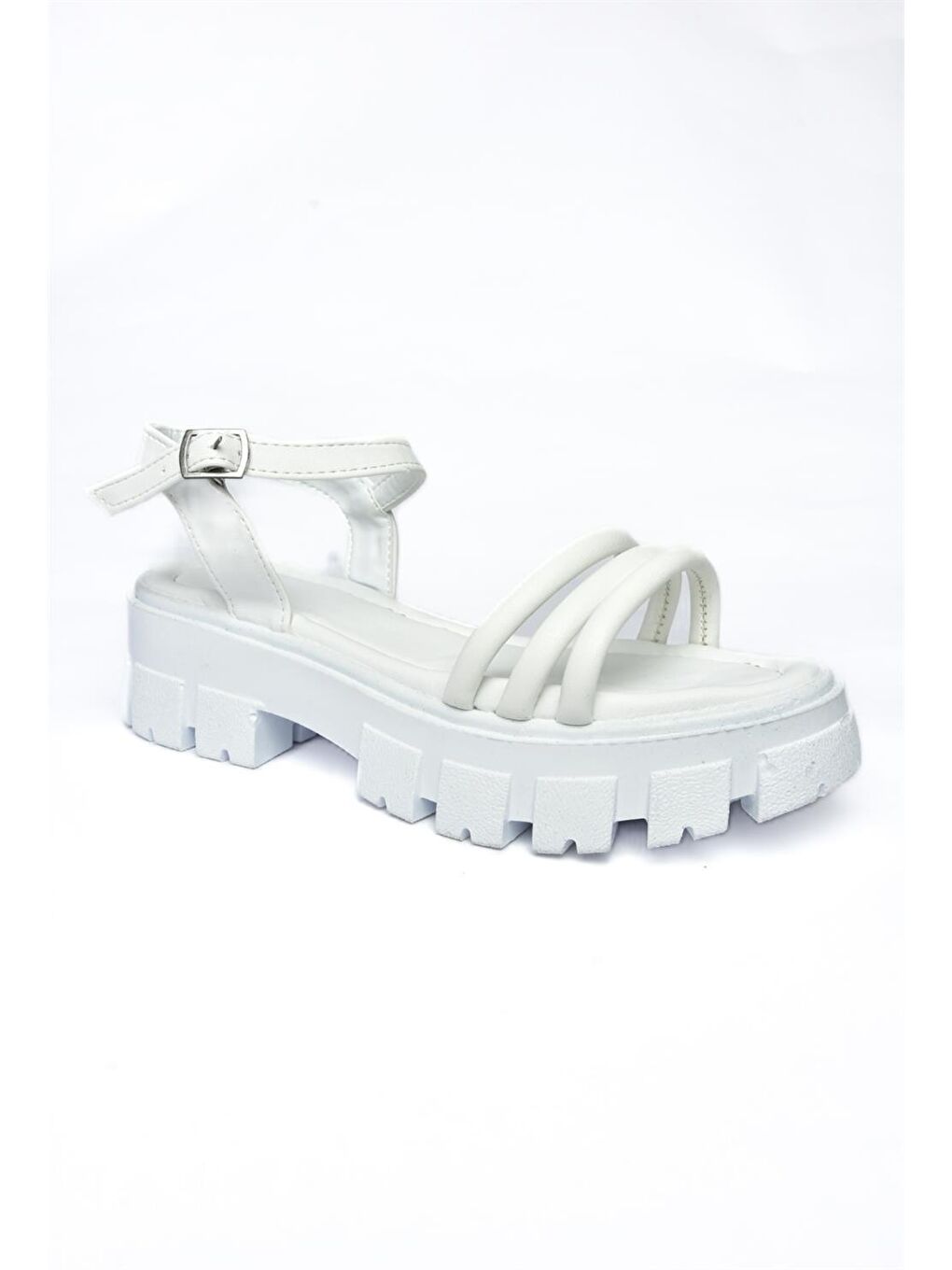 P973000409 Beyaz Kalın Tabanlı Sandalet-4