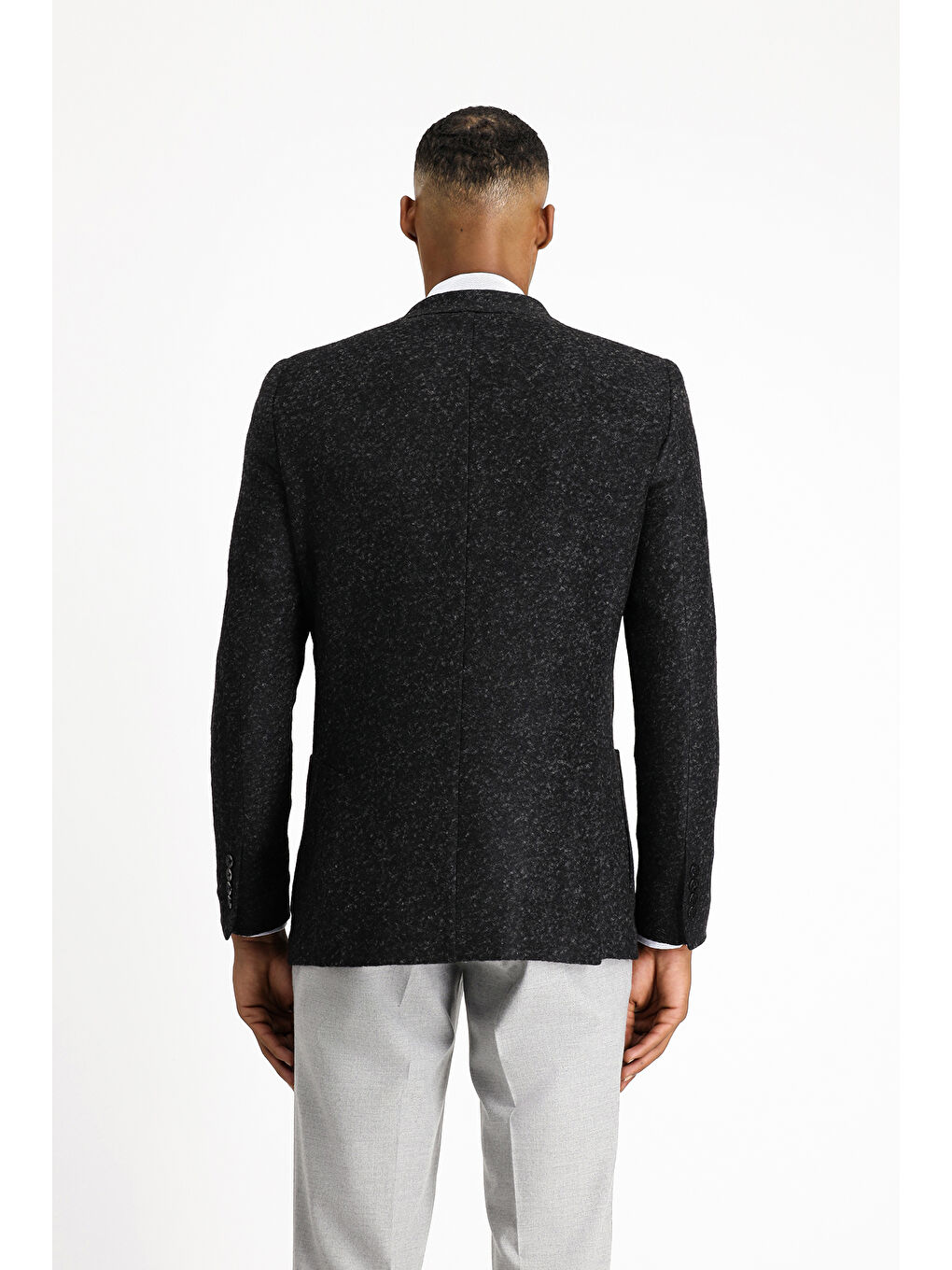 Siyah Slim Fit Dar Kesim Desenli Yünlü İtalyan Ceket-4