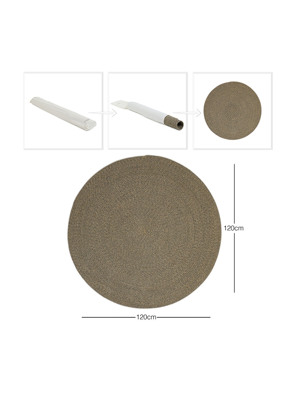 Siyah Yuvarlak Jüt Halı Kilim 120 cm-6