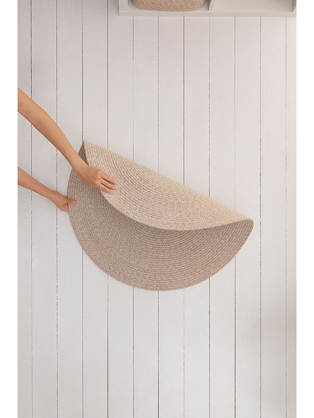 Bej Yıkanabilir Pamuklu Yuvarlak Halı Kilim 80 cm-3