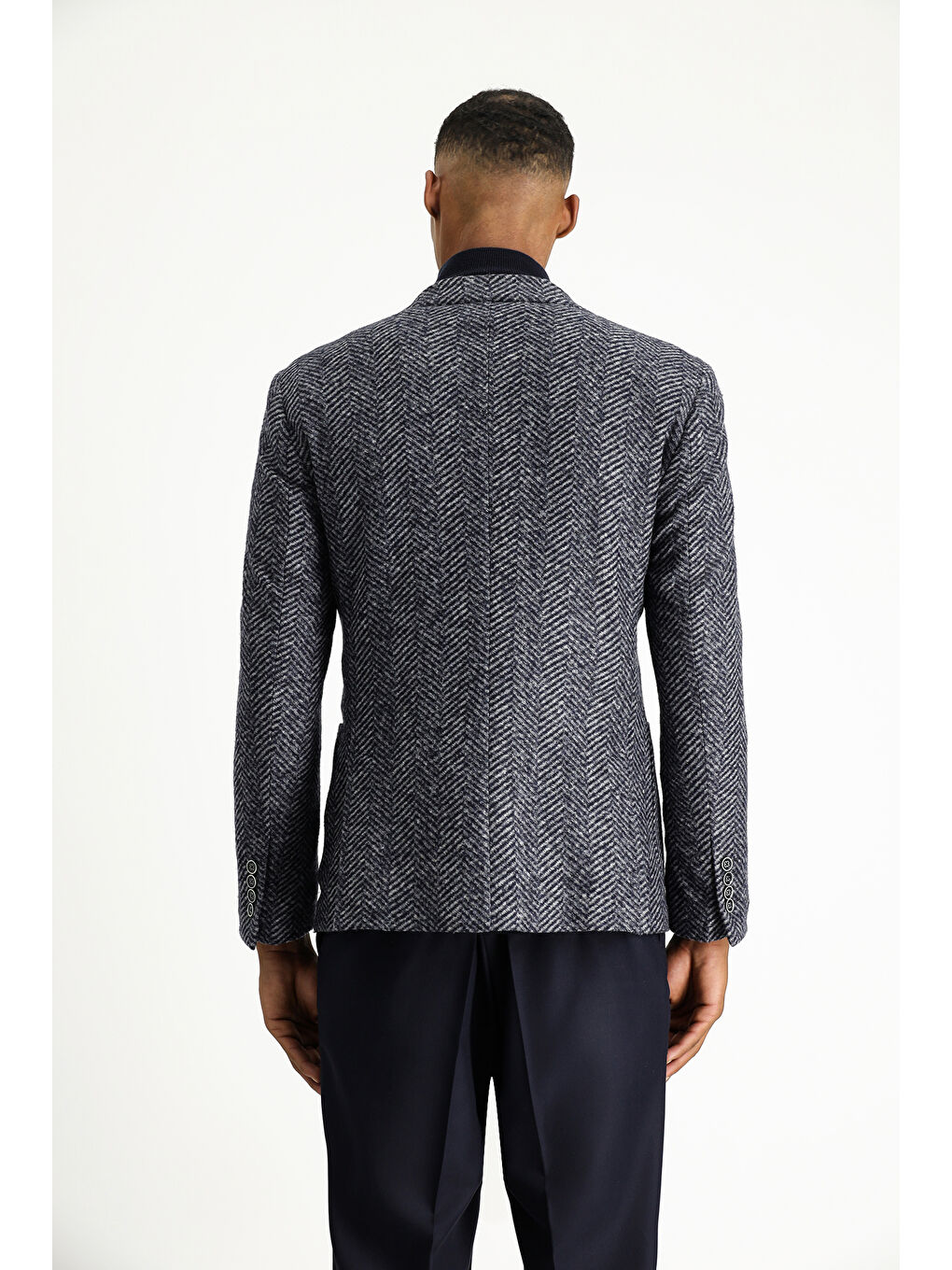 Lacivert Slim Fit Dar Kesim Yünlü Balıksırtı Spor İtalyan Ceket-5