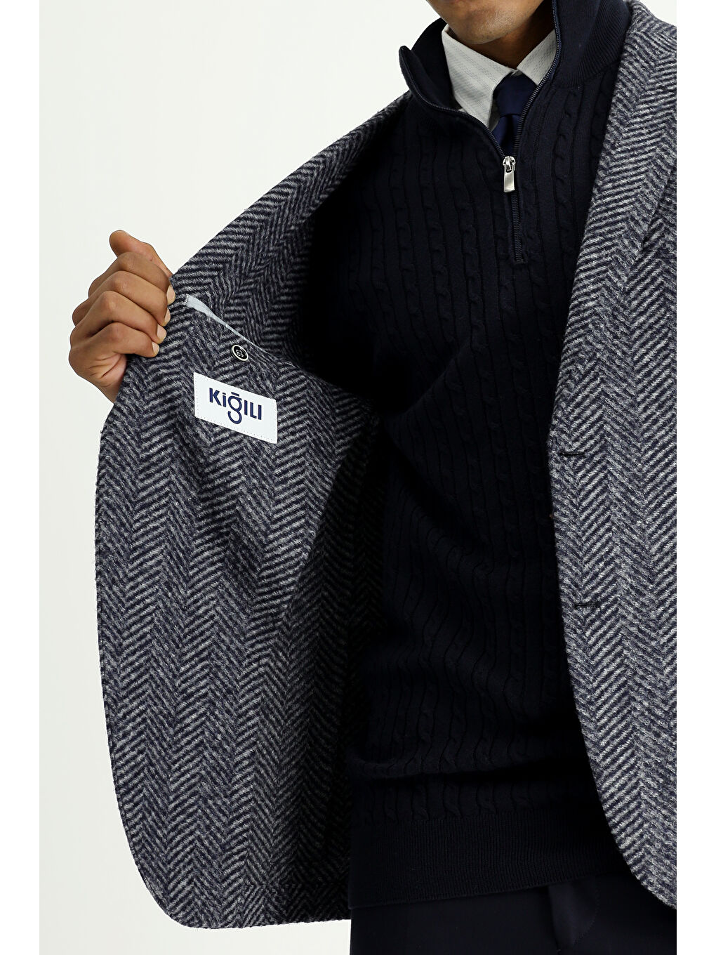 Lacivert Slim Fit Dar Kesim Yünlü Balıksırtı Spor İtalyan Ceket-6