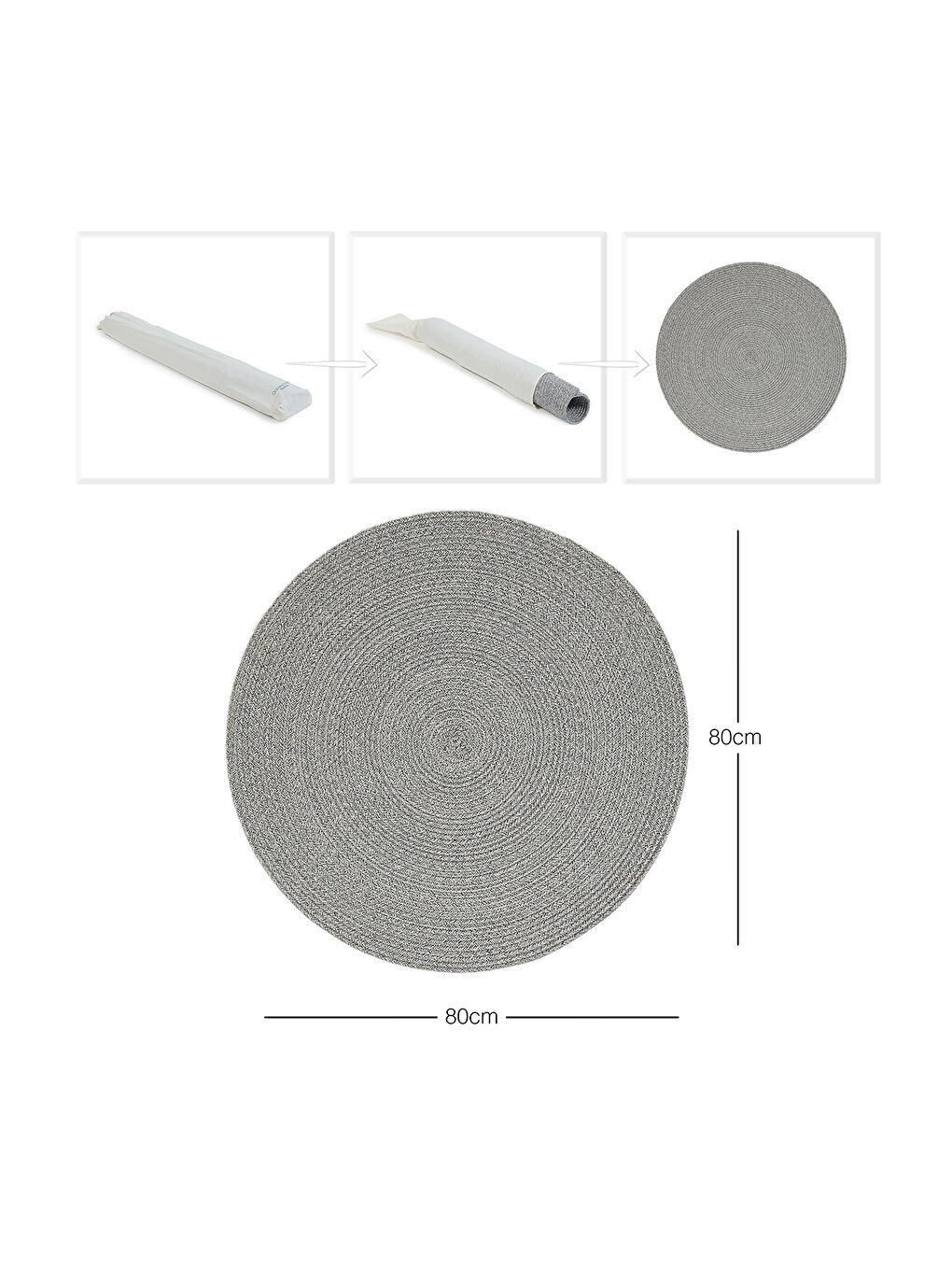 Gri Yıkanabilir Pamuklu Yuvarlak Halı Kilim 80 cm-6
