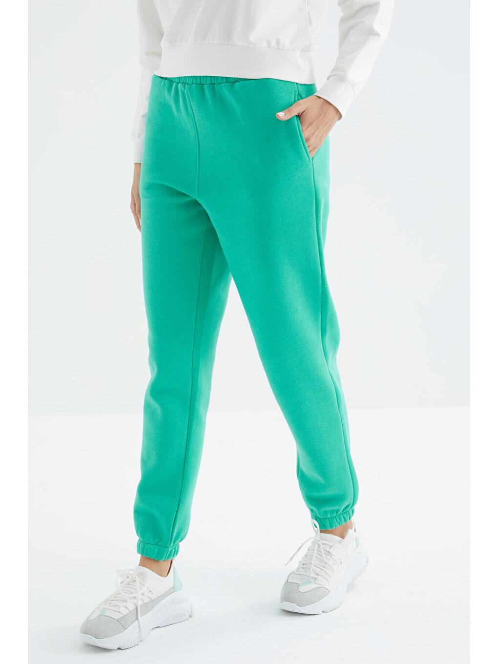 Turkuaz Deniz Yeşili Yüksek Bel Rahat Form Basic Jogger Kadın Eşofman Alt - 94624-1