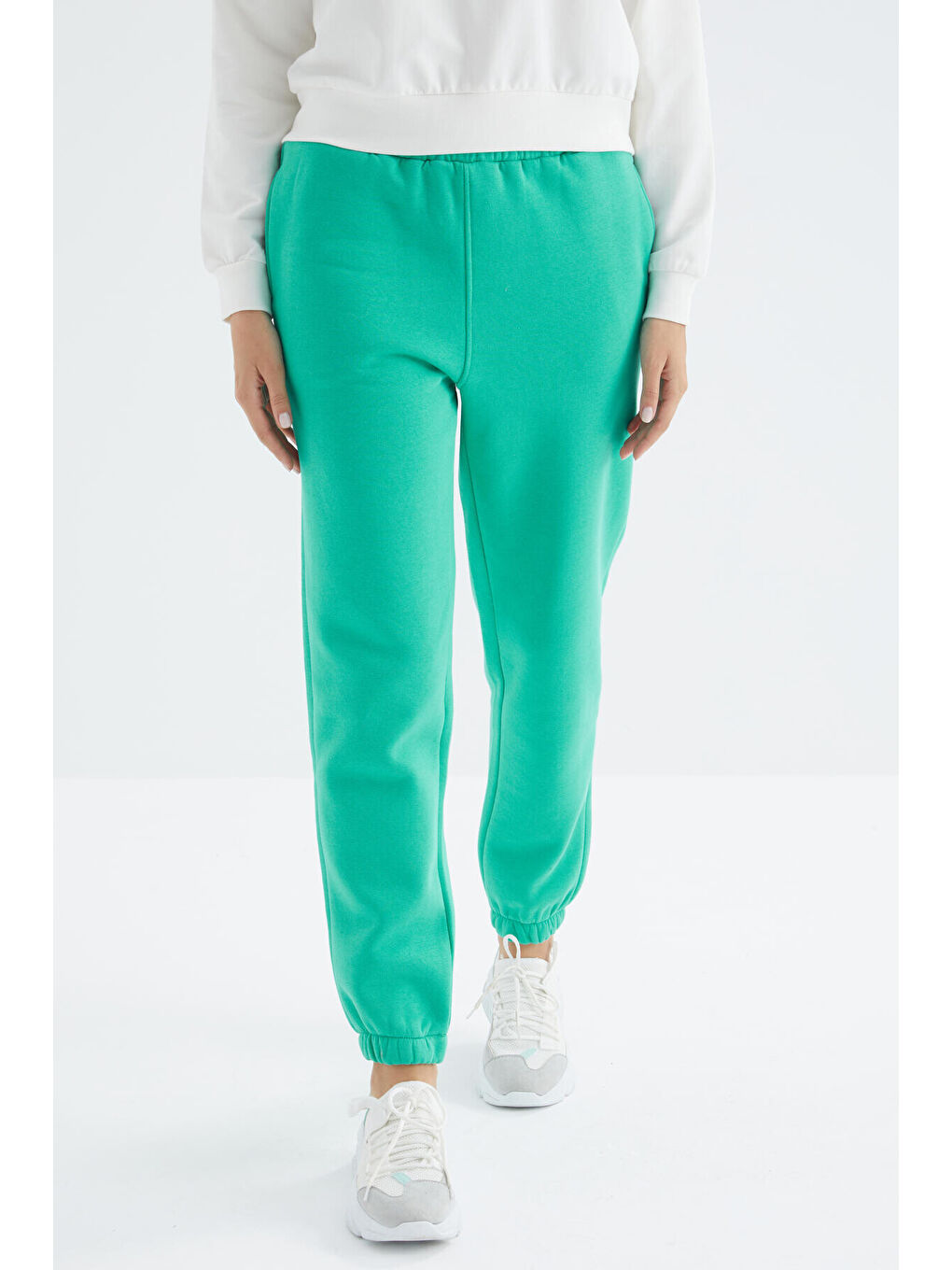 Turkuaz Deniz Yeşili Yüksek Bel Rahat Form Basic Jogger Kadın Eşofman Alt - 94624-3