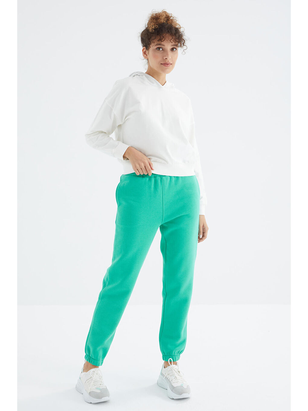 Turkuaz Deniz Yeşili Yüksek Bel Rahat Form Basic Jogger Kadın Eşofman Alt - 94624-4