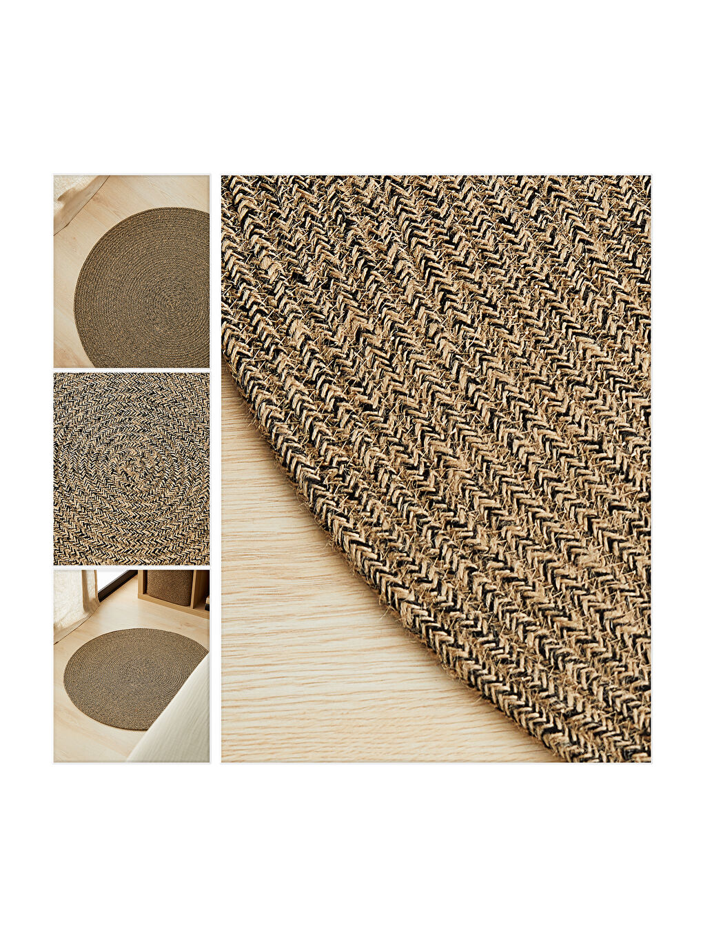 Siyah Yuvarlak Jüt Halı Kilim 80 cm-1