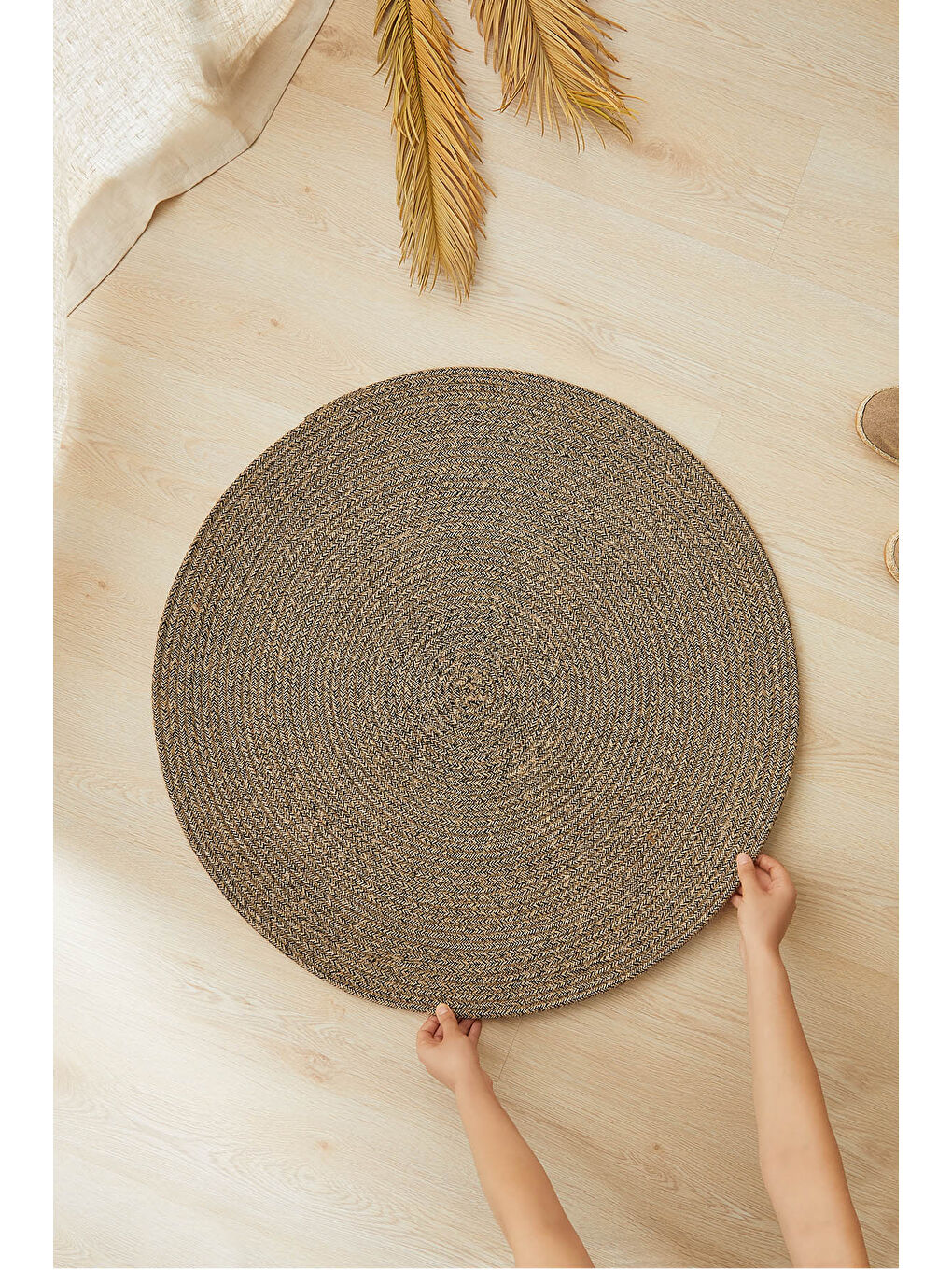 Siyah Yuvarlak Jüt Halı Kilim 80 cm-2