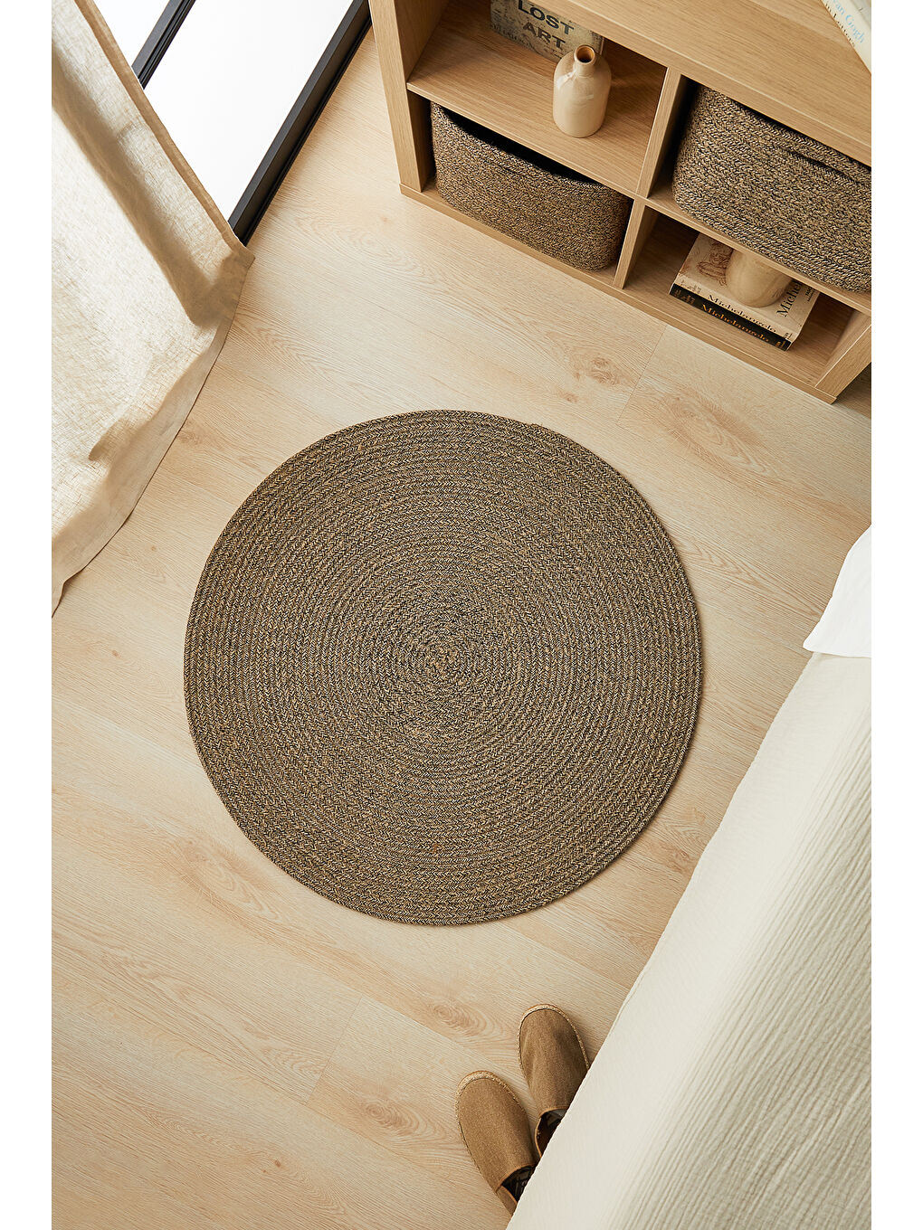 Siyah Yuvarlak Jüt Halı Kilim 80 cm-3