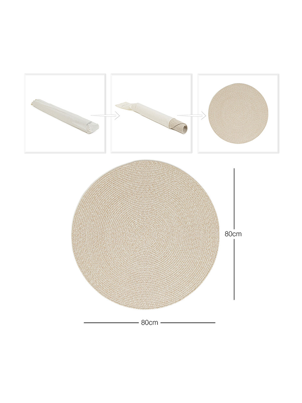 Bej Yıkanabilir Pamuklu Yuvarlak Halı Kilim 80 cm-6