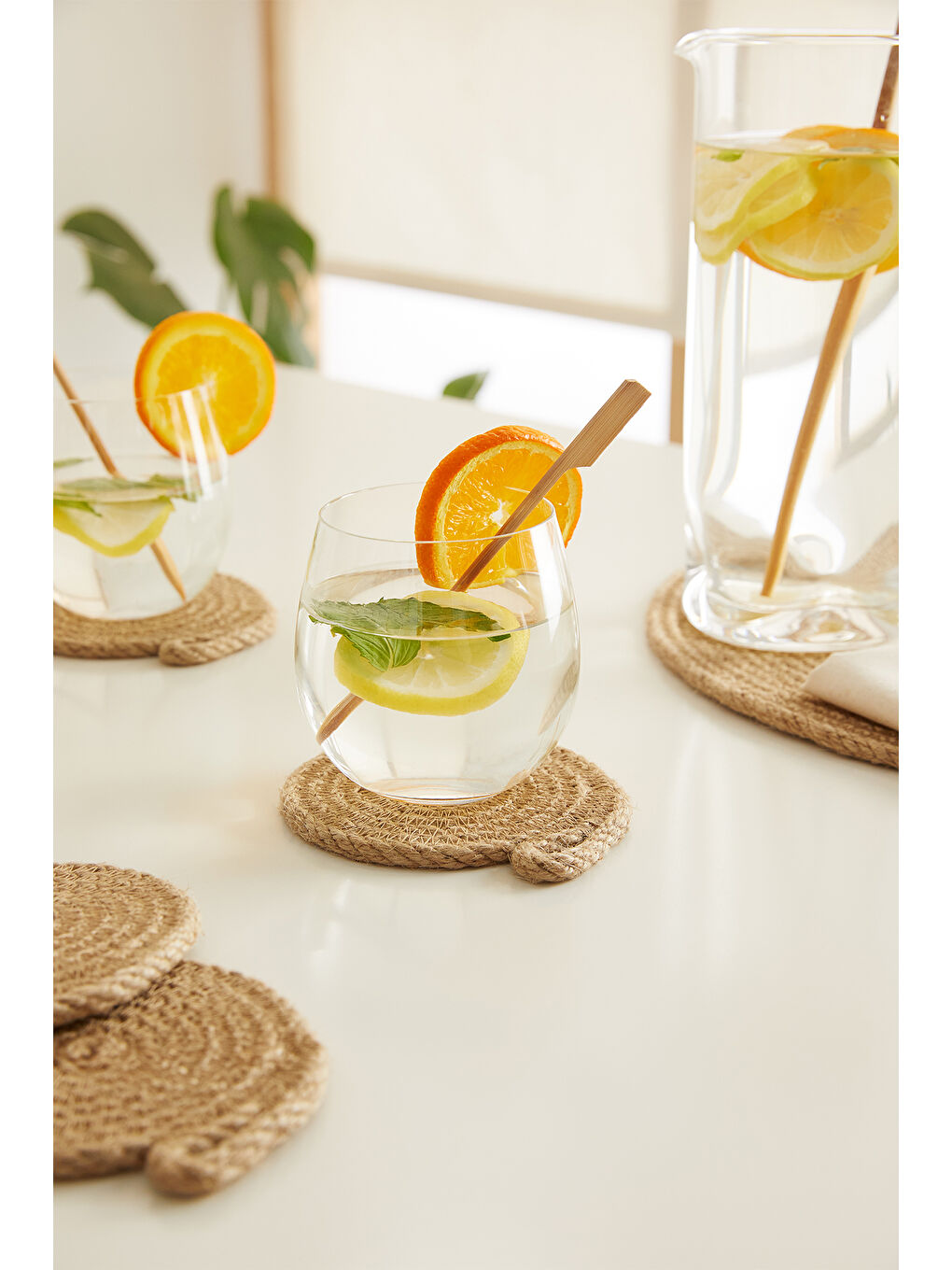 Bej 4'lü Jüt Halat Bardak Altlığı Ø 10 cm-3