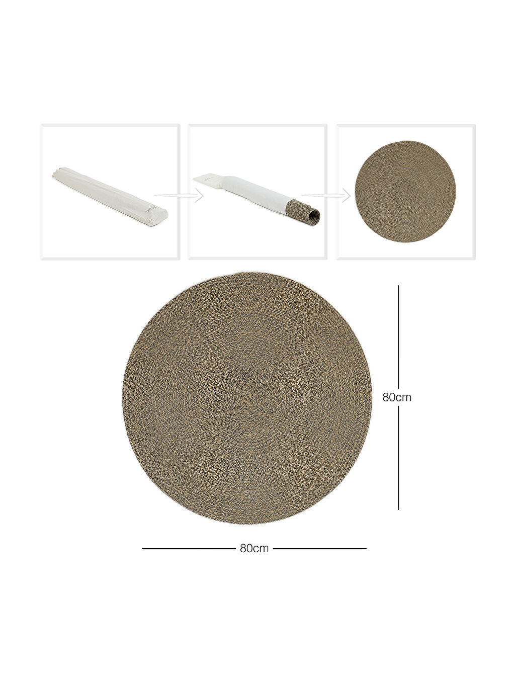 Siyah Yuvarlak Jüt Halı Kilim 80 cm-6