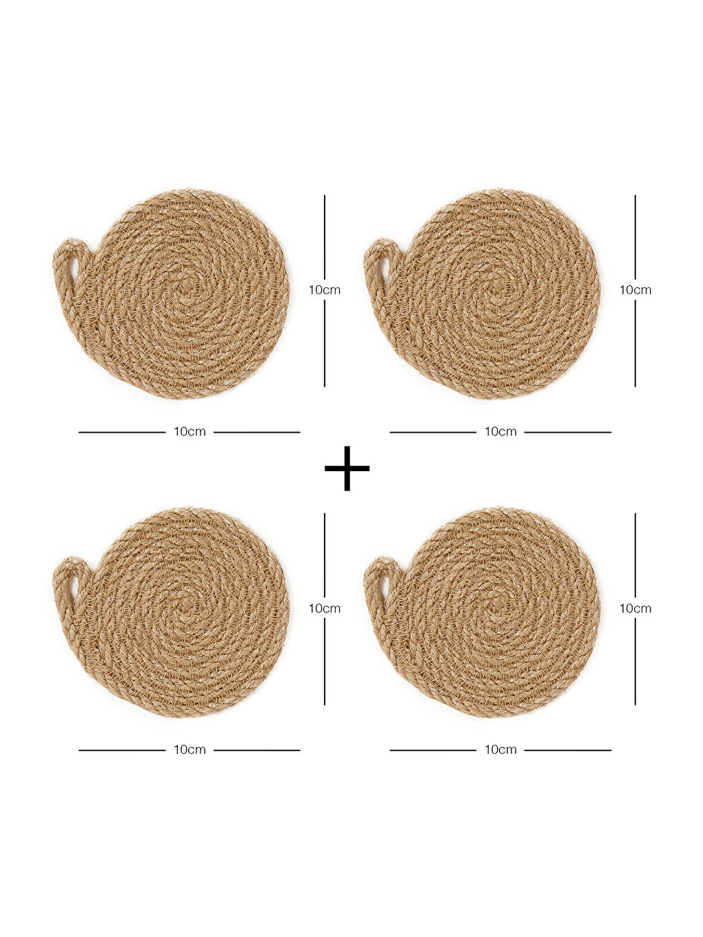 Bej 4'lü Jüt Halat Bardak Altlığı Ø 10 cm-6