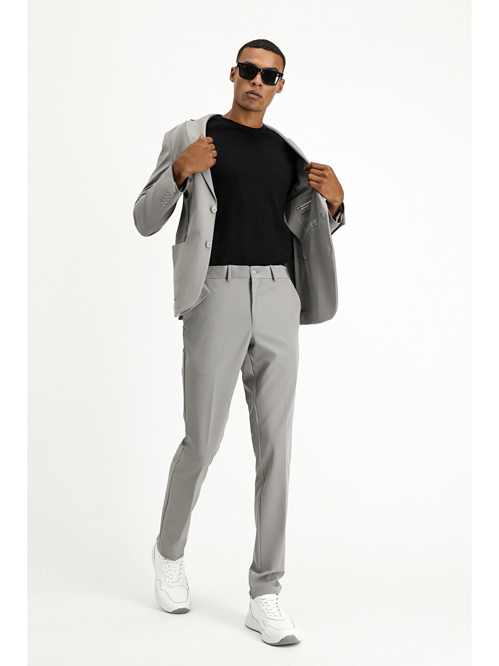 Gri Techno-Line Super Slim Fit Ekstra Dar Kesim Klasik Takım Elbise-4