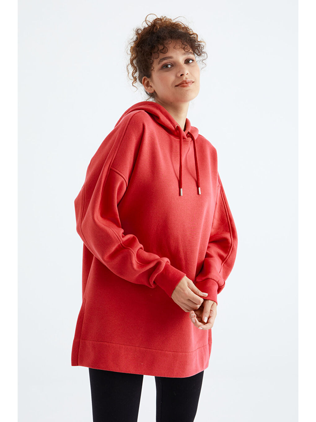 Kırmızı Fiesta Reglan Kol Basic Kapüşonlu Oversize Tunik - 97242
