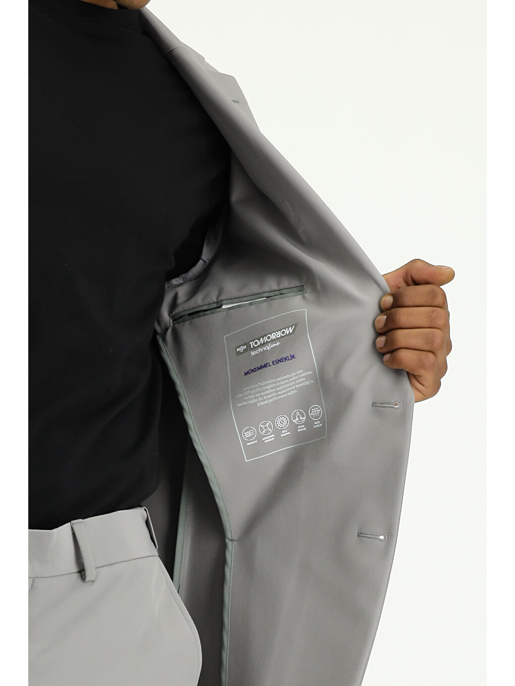 Gri Techno-Line Super Slim Fit Ekstra Dar Kesim Klasik Takım Elbise-8
