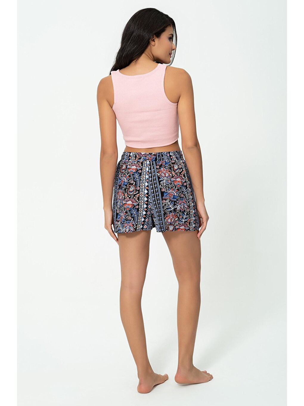 3'lü Siyah Gri Pembe Fitilli Crop Atlet-3