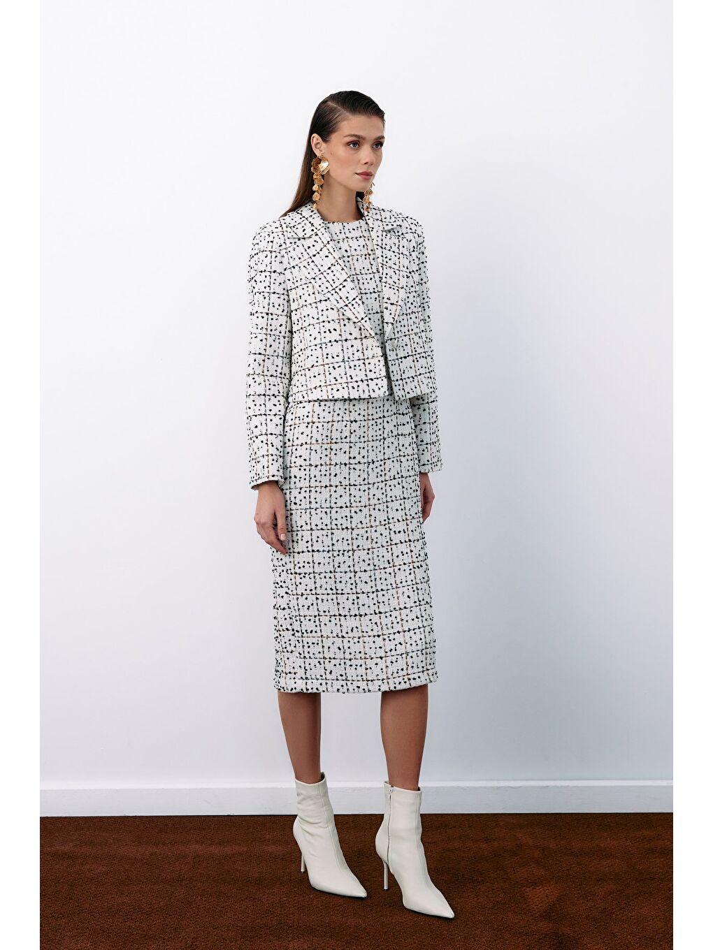 Bej Kolsuz Tüvit Kalem Elbise - Taş-1