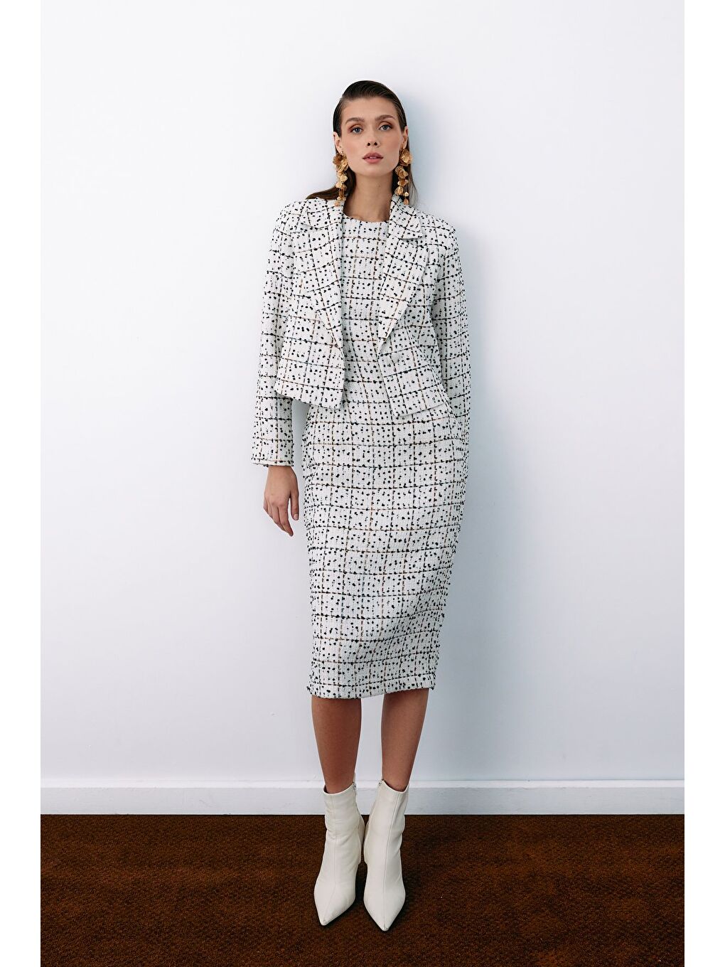 Bej Kolsuz Tüvit Kalem Elbise - Taş-3