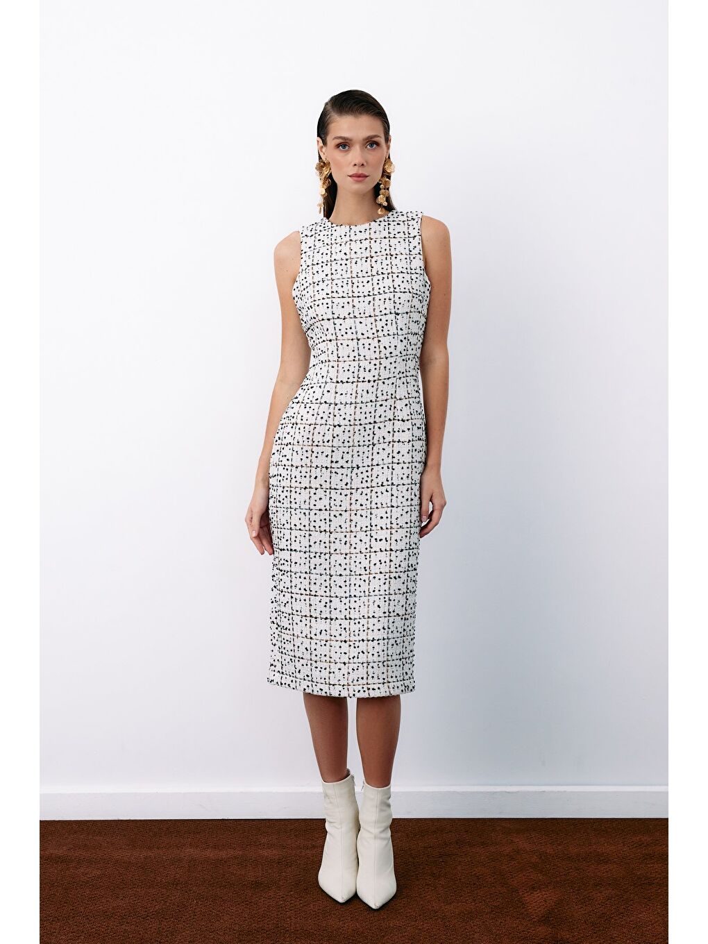 Bej Kolsuz Tüvit Kalem Elbise - Taş-5