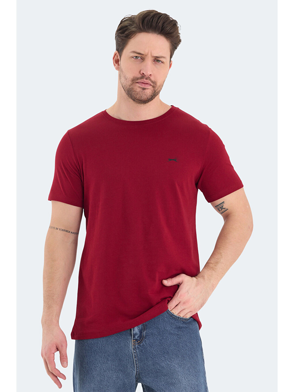 ROSALVA Erkek %100 Pamuk Tişört Bordo-3