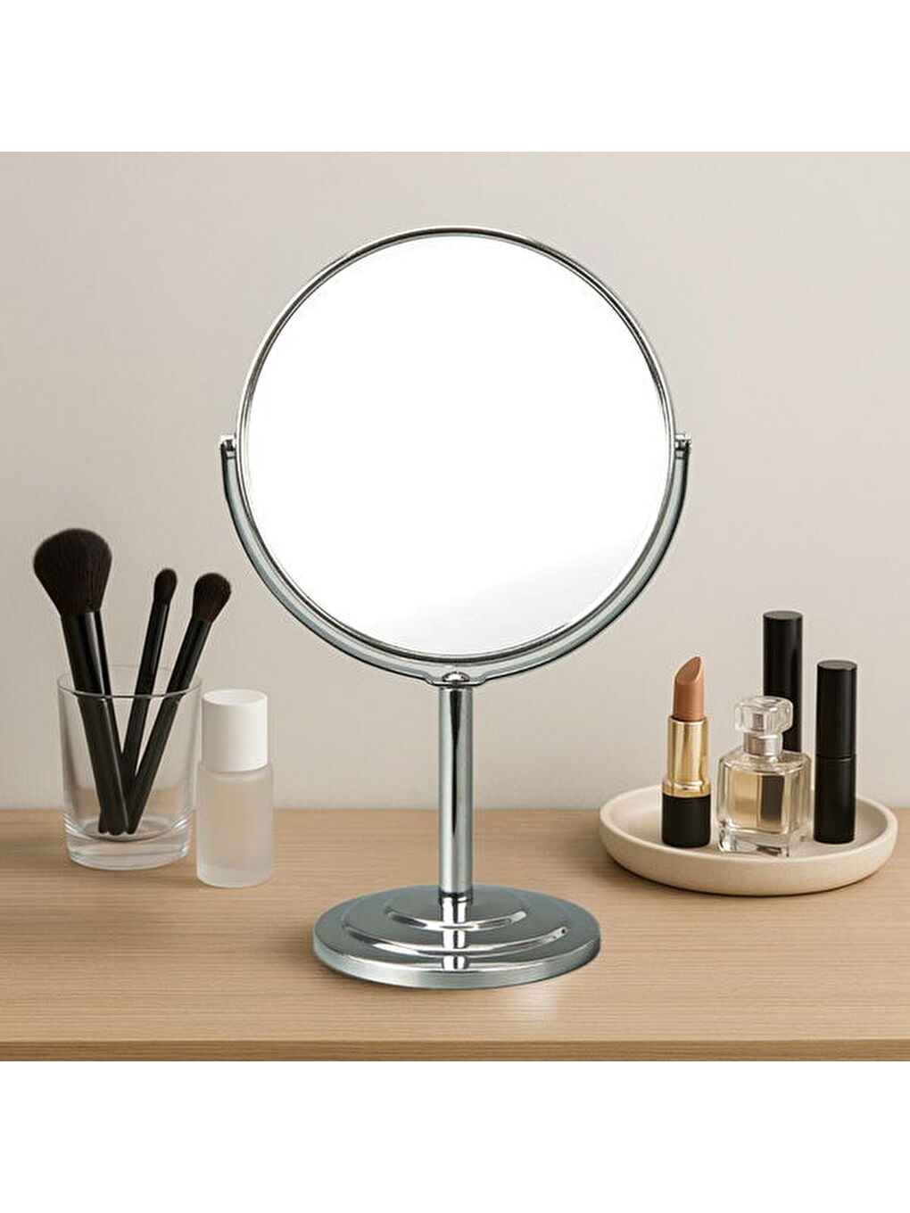 Ayaklı Çift Taraflı Ayna 3x Yakınlaştırma- Gümüş - 26 cm