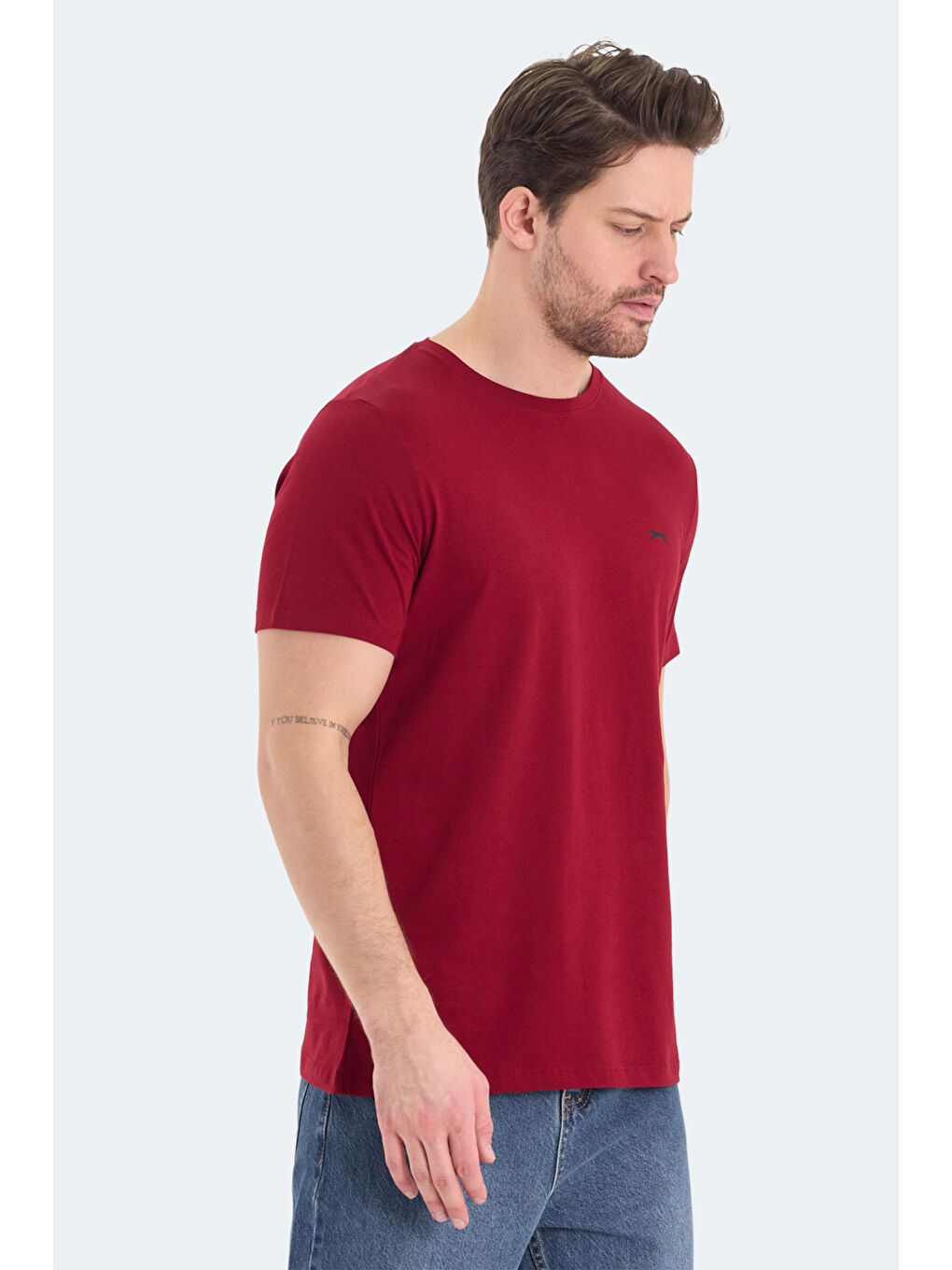 ROSALVA Erkek %100 Pamuk Tişört Bordo-5
