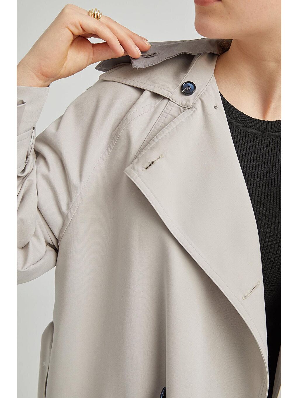 Cool Çift Yakalı Trençkot Taş-Gri-3