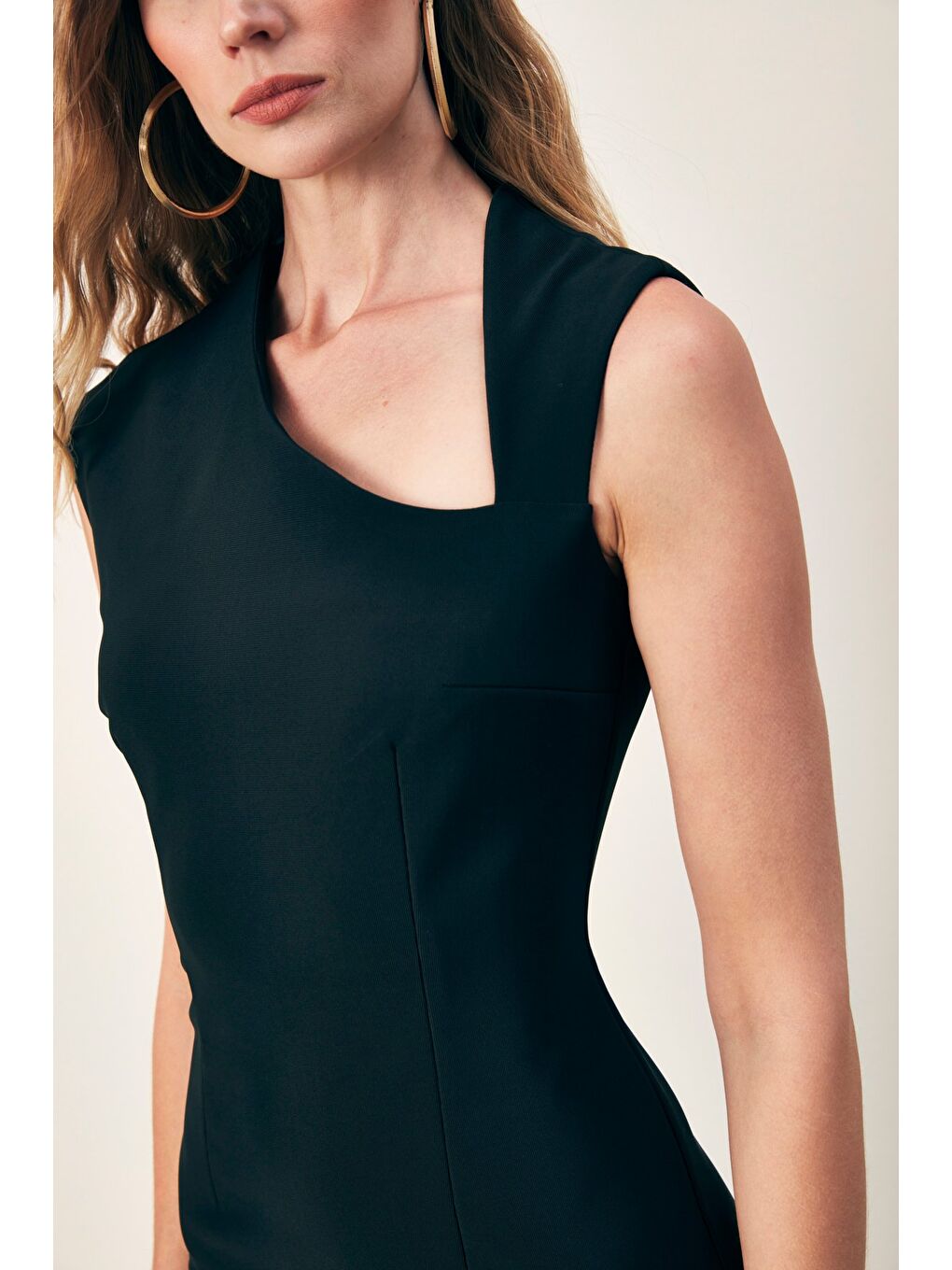 Asimetrik Midi Boy Elbise - Siyah-6