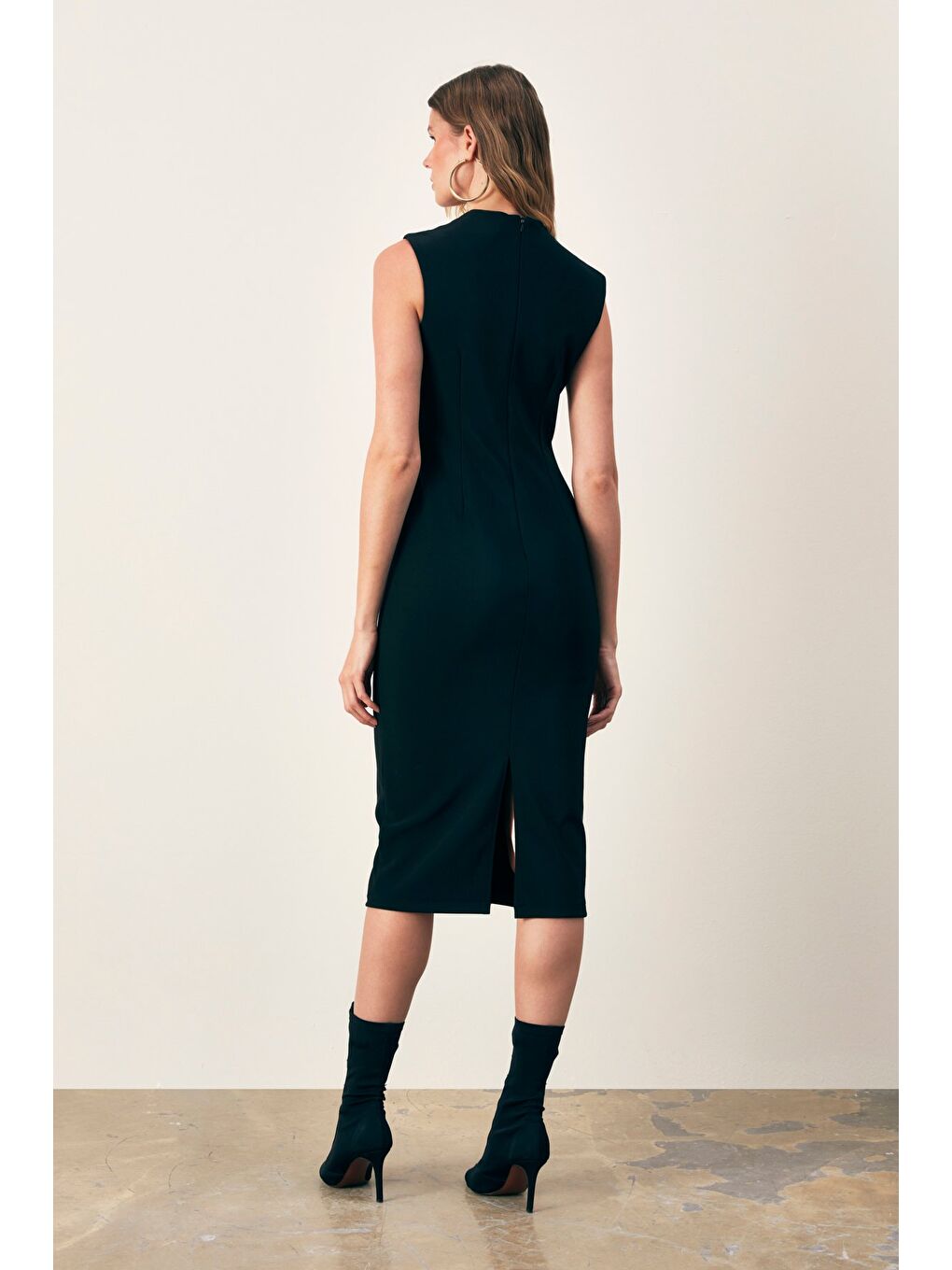 Asimetrik Midi Boy Elbise - Siyah-7