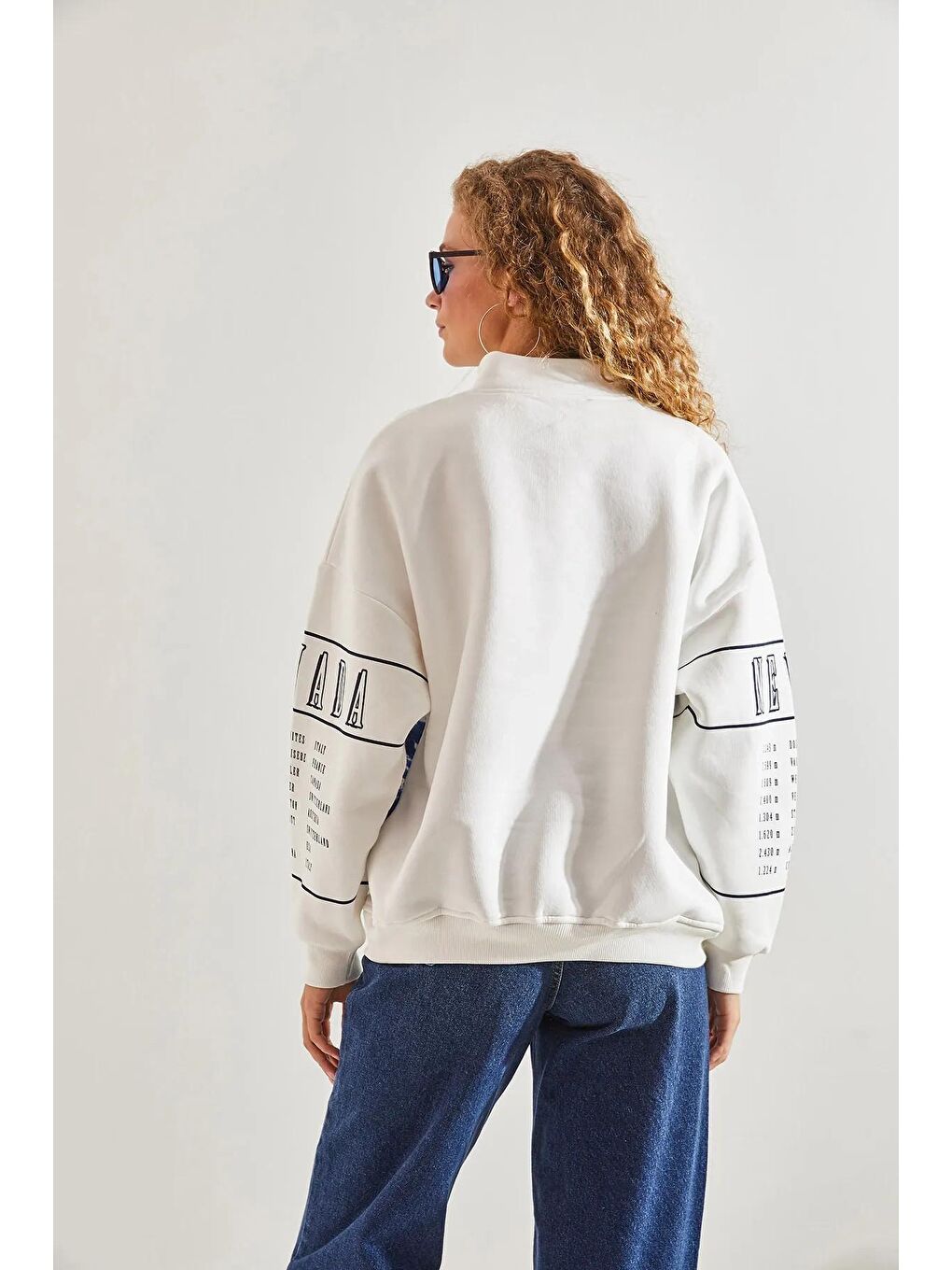 SHADE Mavi Kadın Baskılı Üç İplik Oversize Sweatshirt - 4