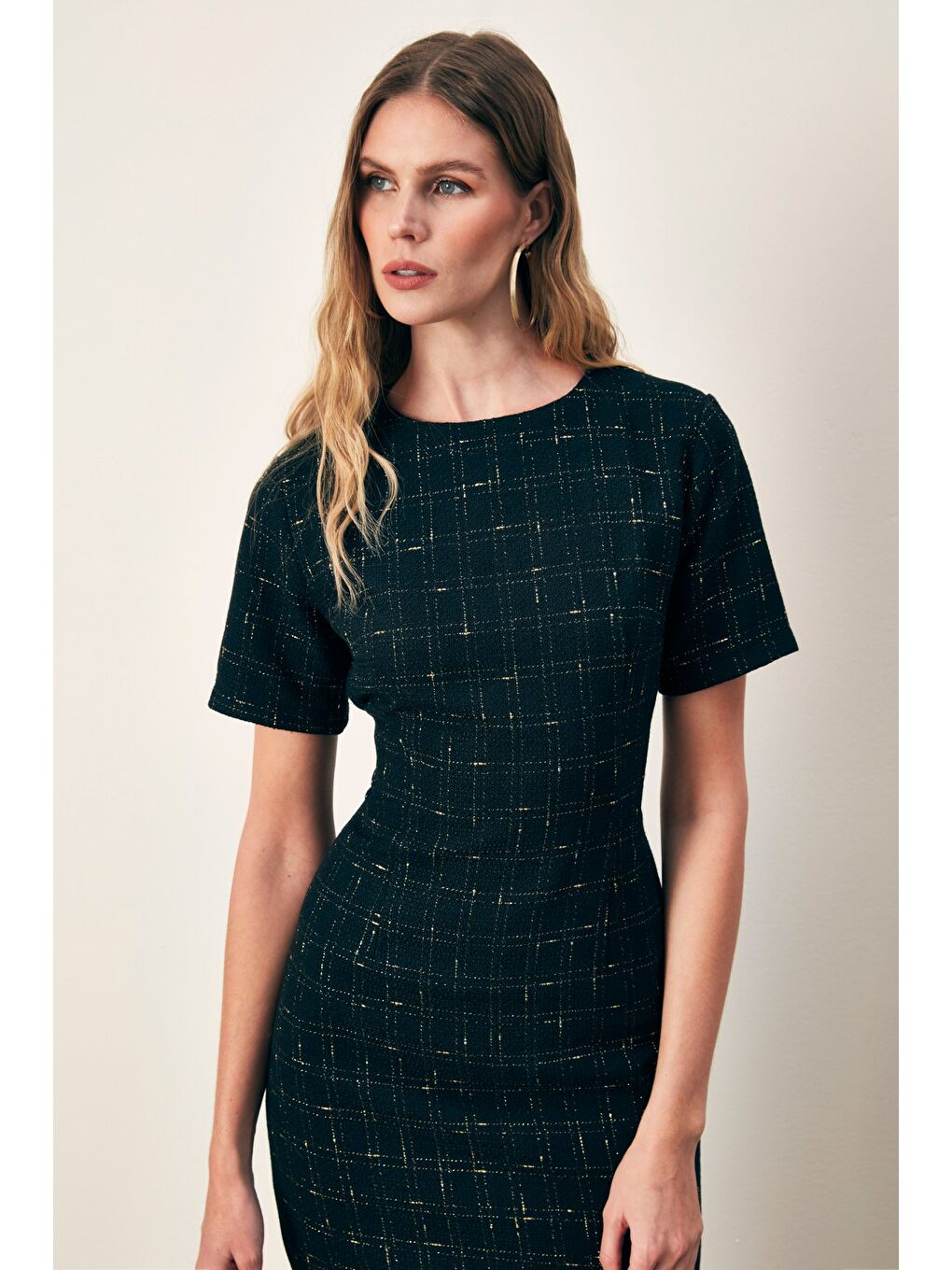 Simli Kısa Kol Elbise - Siyah-4