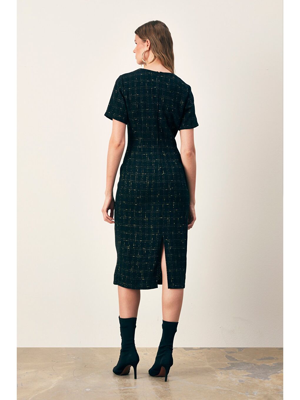 Simli Kısa Kol Elbise - Siyah-5