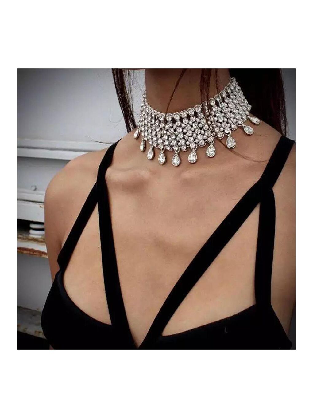 Pelin Aksesuar Karışık Taşlı Büyük Choker Kolye