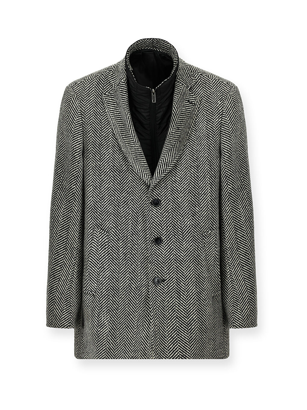 Siyah Yünlü Desenli Klasik Kaban-6