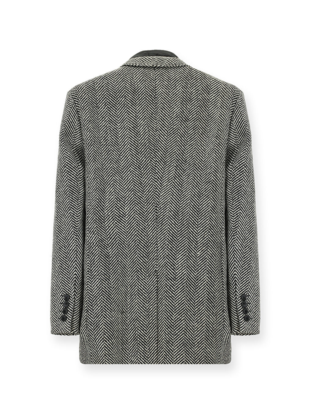 Siyah Yünlü Desenli Klasik Kaban-7