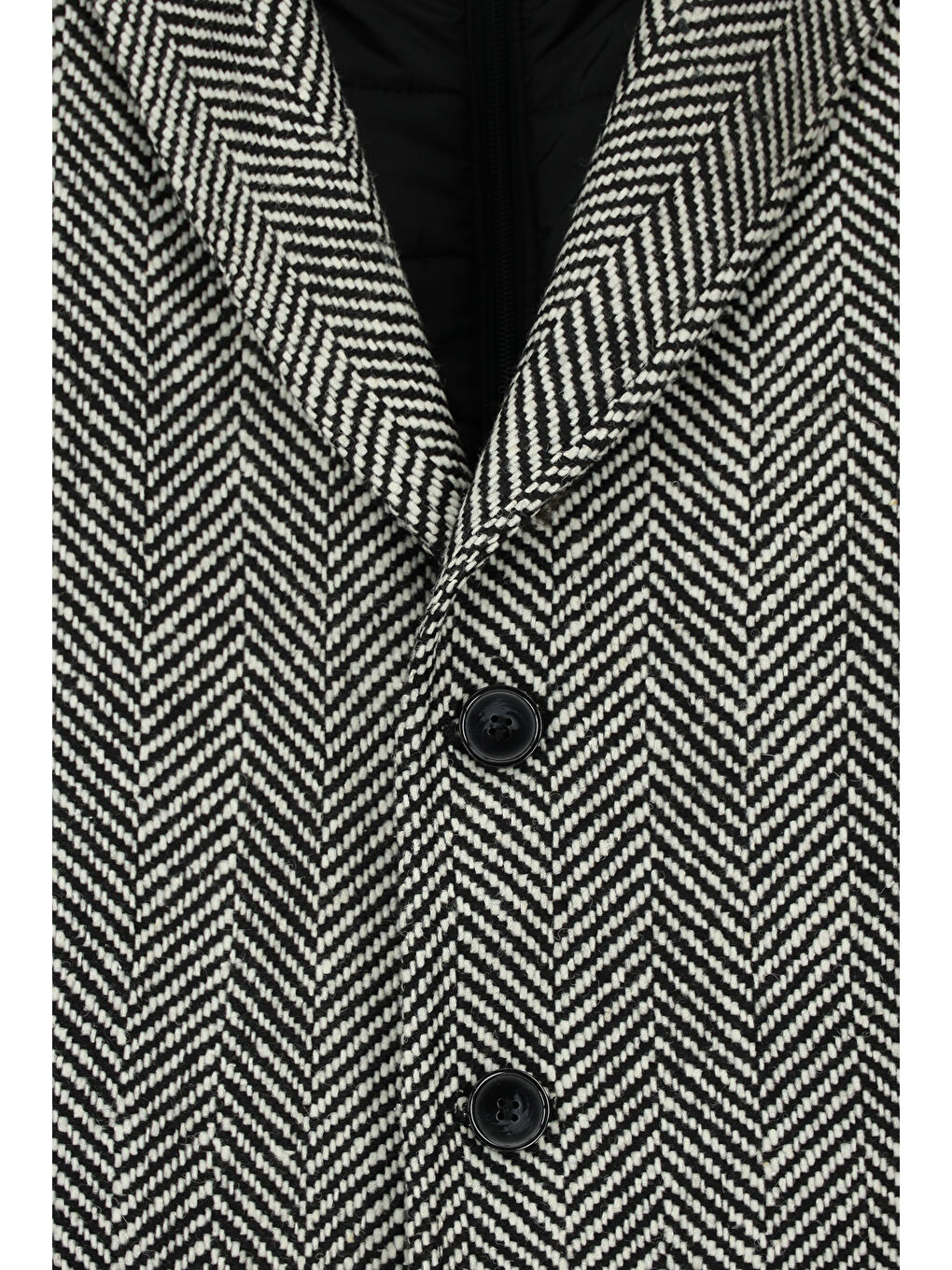 Siyah Yünlü Desenli Klasik Kaban-8