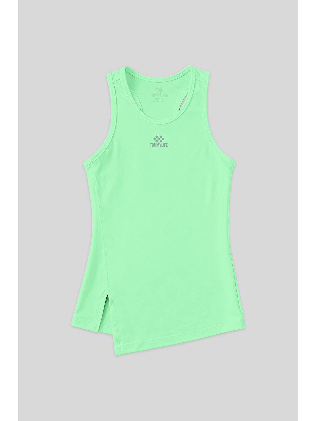 Neon Yeşil Yırtmaç Detaylı O Yaka Sıfır Kollu Standart Kalıp Kadın Spor Atlet - 97256