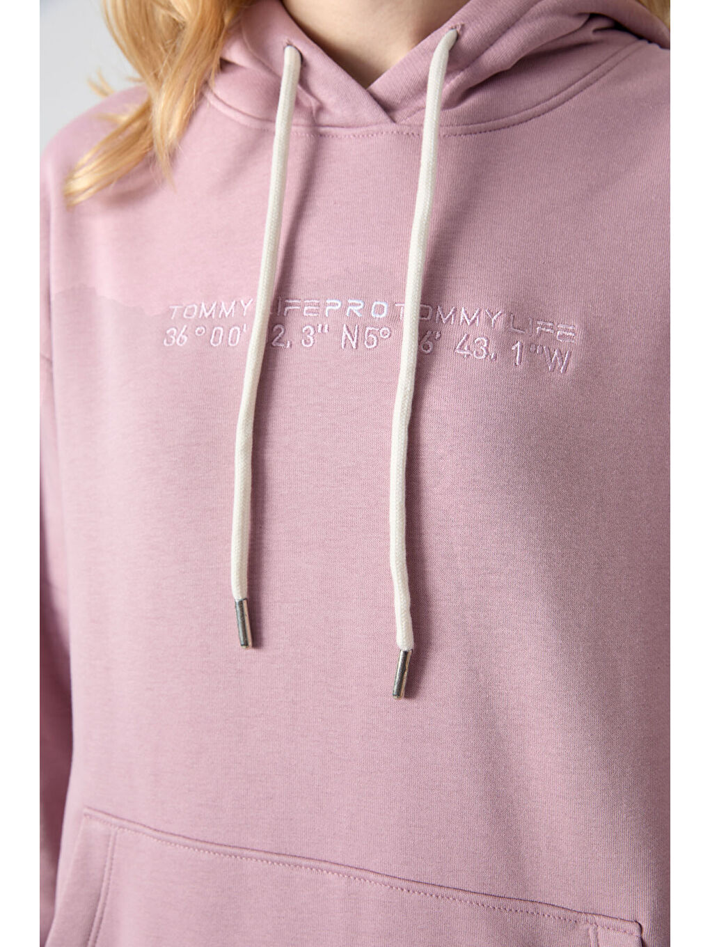 Pembe Gül Kurusu Kapüşonlu Kanguru Cep Oversize Lastik Paça Kadın Eşofman Takımı - 95288-2