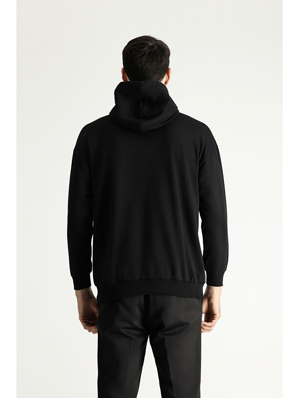 Siyah Kapüşonlu Oversize Pamuklu Sweatshirt-3