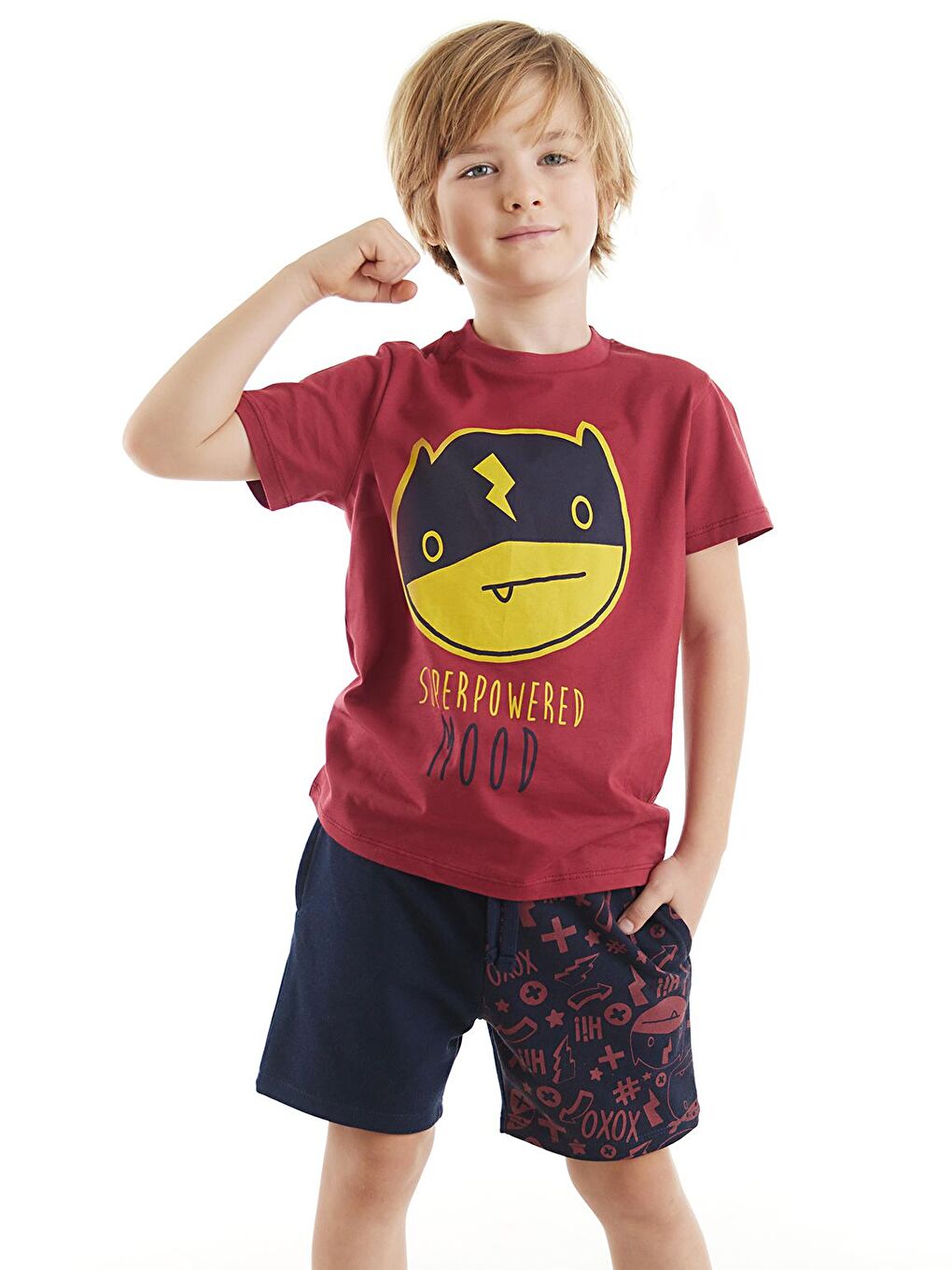 Denokids Karişik Süper Güçlü Erkek Çocuk Tişört Şort Takım