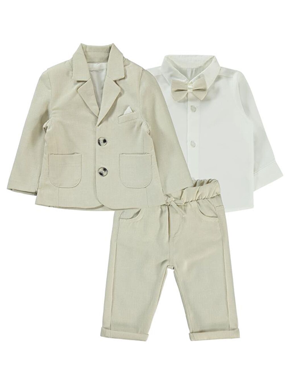 Papyonlu Ceketli 4'lü 6-18 Ay Takım - Bej 12-18 Ay-2