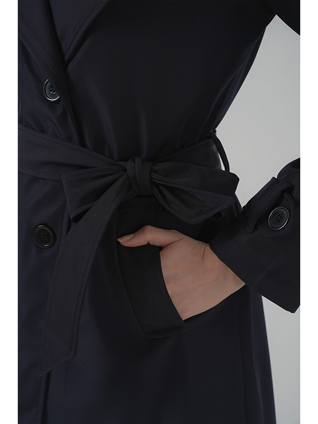 5918 Kruvaze Yaka Trençkot - Lacivert-6