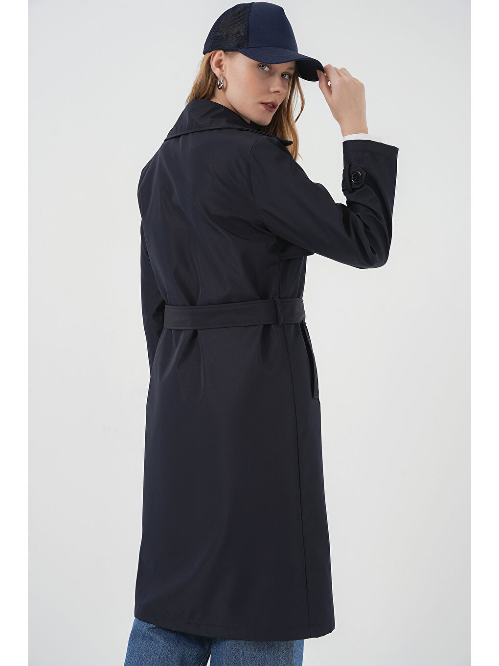 5918 Kruvaze Yaka Trençkot - Lacivert-7