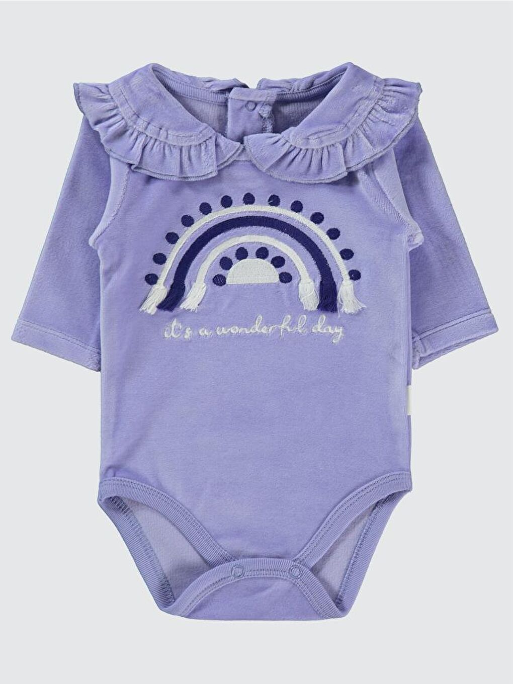 Baby Gök Kuşağı Nakışlı Yakalı 1-18 Ay Çıtçıtlı Badi - Lila 9-12 Ay
