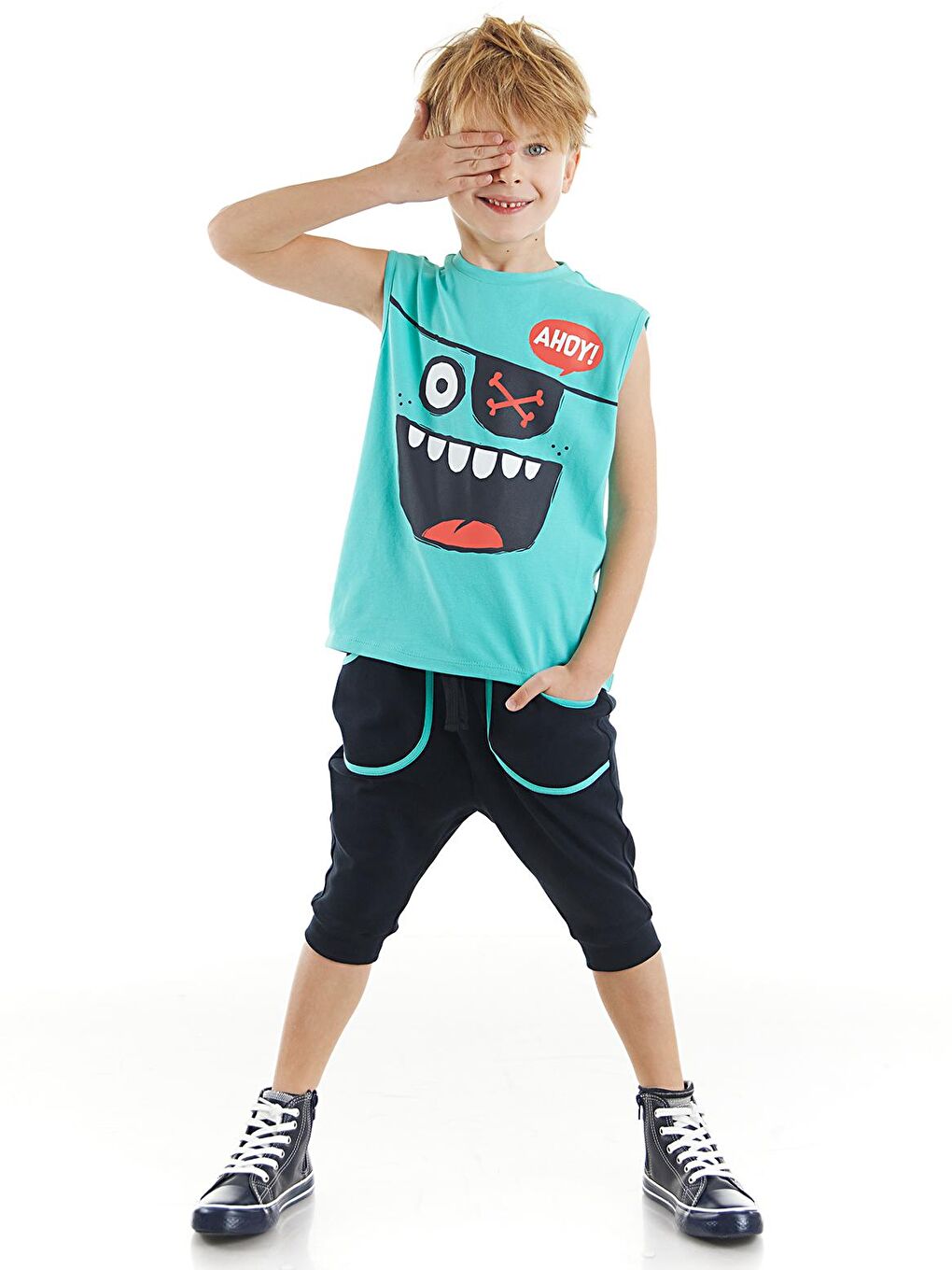 Denokids Karişik Ahoy Erkek Çocuk Tişört Kapri Takım
