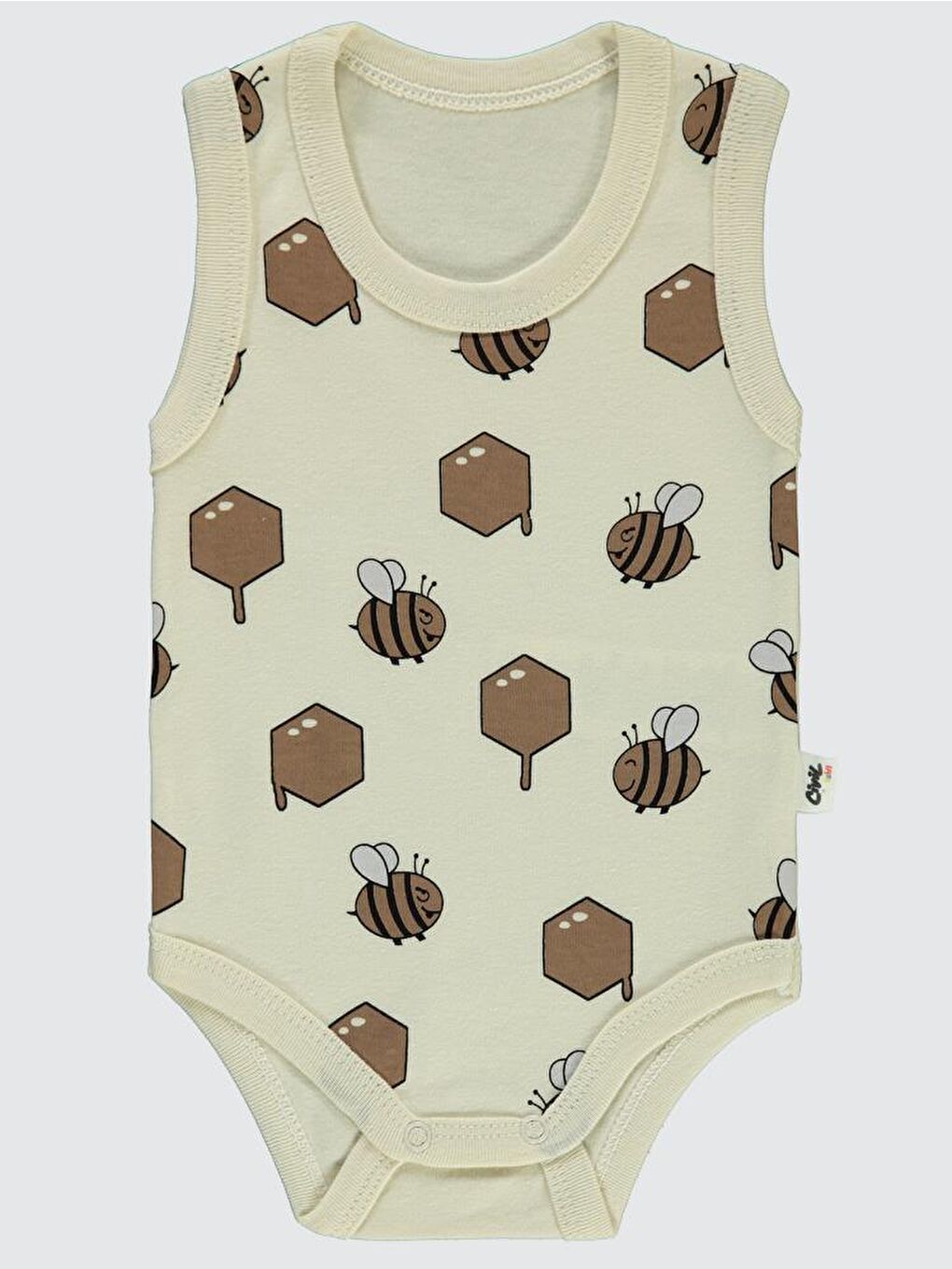 Baby Arı Empirme Baskılı Sfr.Kol1-36 Ay Çıtçıtlı Badi - Bej 12-18 Ay-1